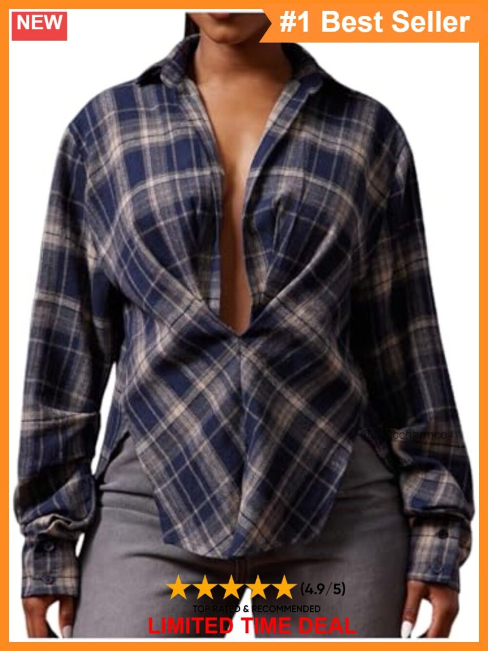 Plaid Button Down Collared Long Sleeve Shirt Blouse Top